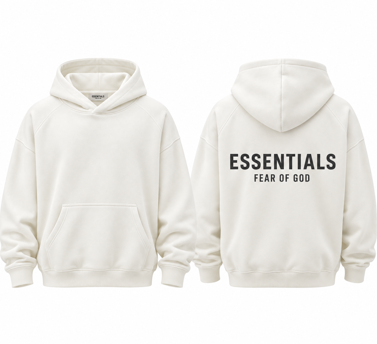 Cream Essentials Hoodie Front and Back essentials white hoodie - Image 1