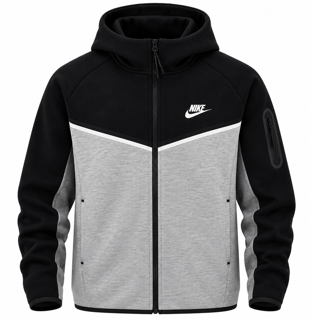 Nike Black and Gray Full-Zip Hoodie NIKE TECH BLack/grey - Image 1